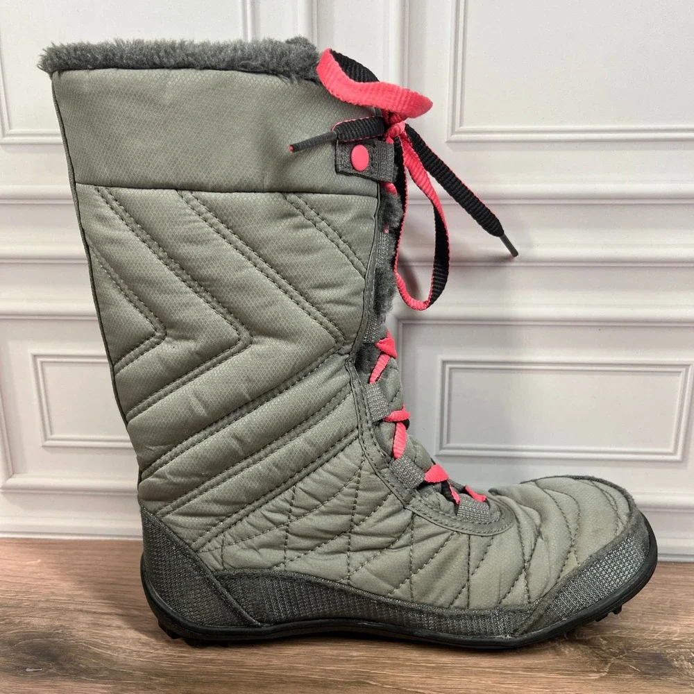 Columbia‎ Minx Mid III Snow Boots Big Girls Grey Pink Waterproof Quilted Size 3